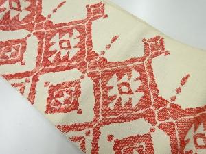 アンティーク　手織り真綿紬抽象模様織出し名古屋帯